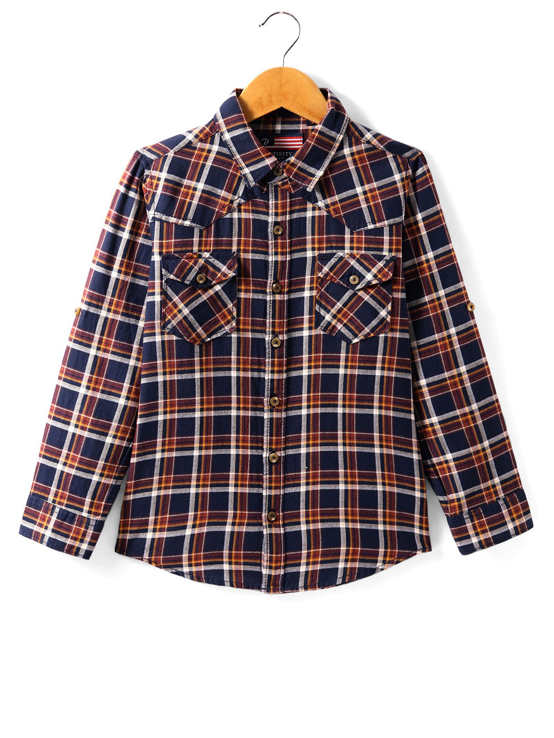 Infinity Boys Tartan Checks Checked Spread Collar Regular Fit Pure Cotton Shirt