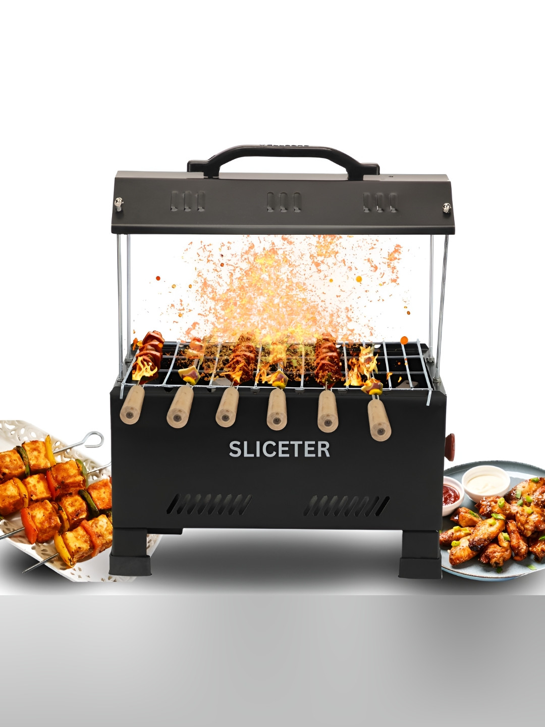 SLICETER 6 Pieces Skewers 2 In 1 Electric Hut BBQ Grill & 1Tong