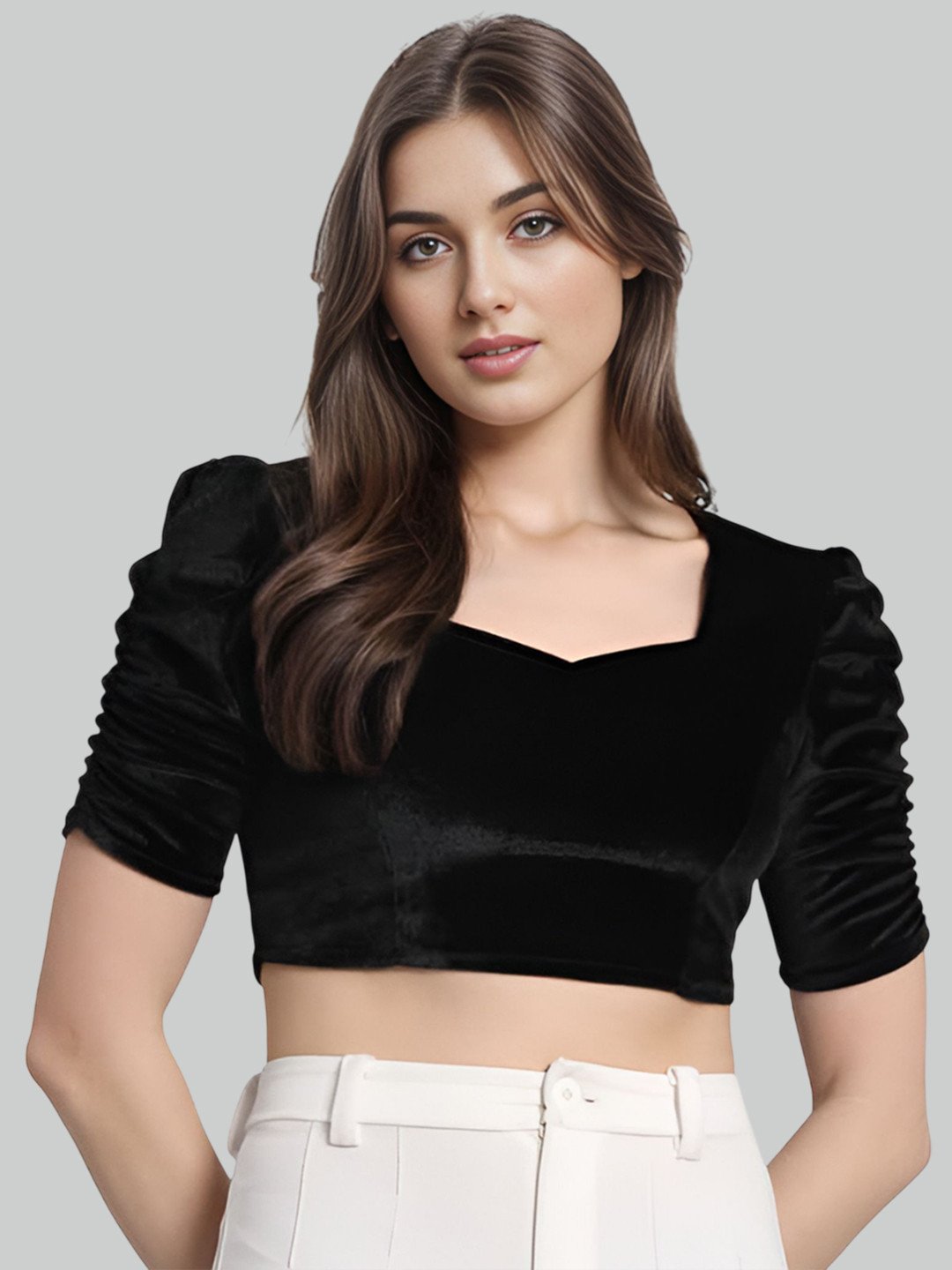 EZSTALL Velvet Sweetheart Neck Saree Blouse