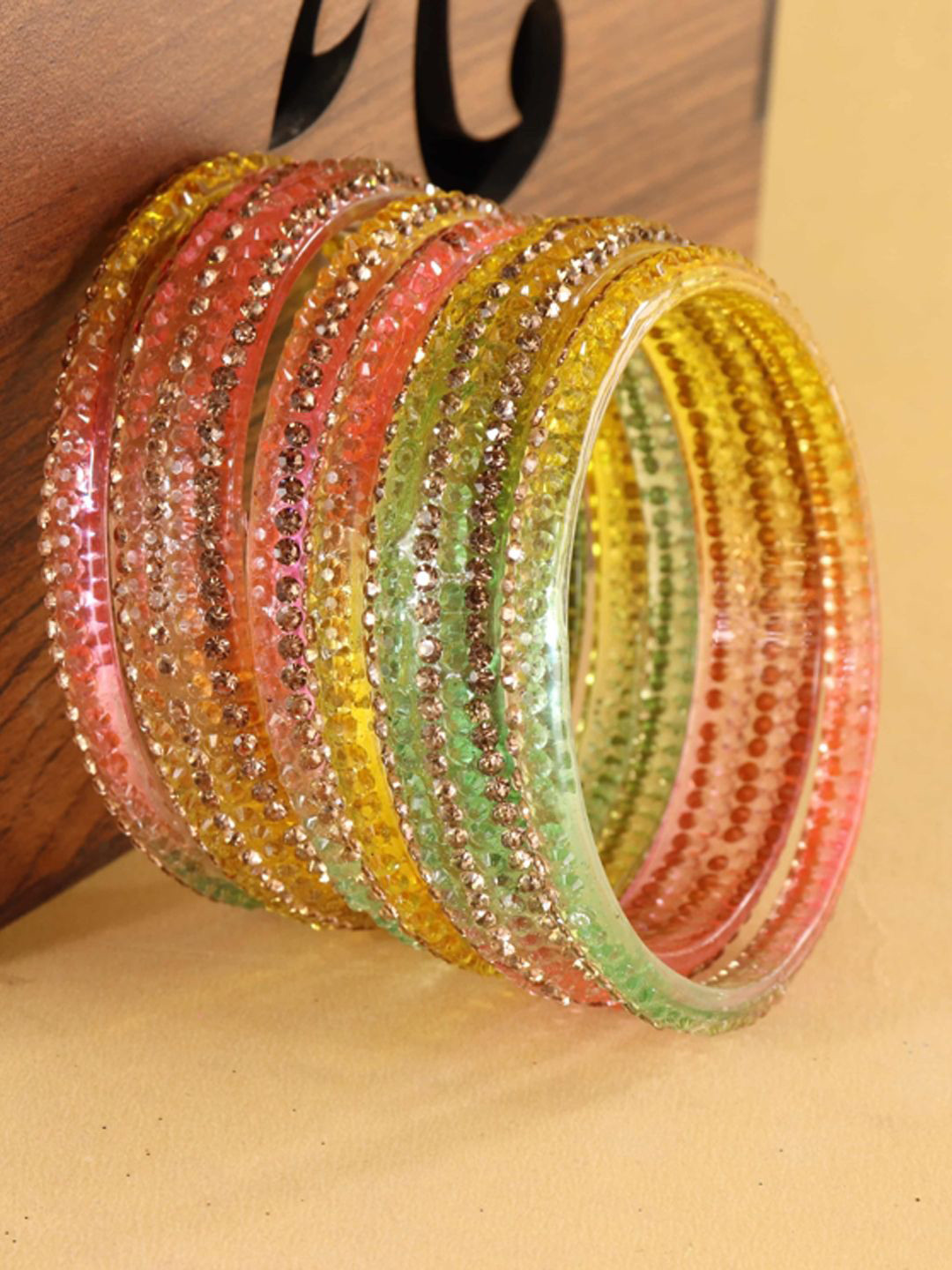 LAVAZZA Set Of 6 Fancy Glass Crystals Studded Bangles