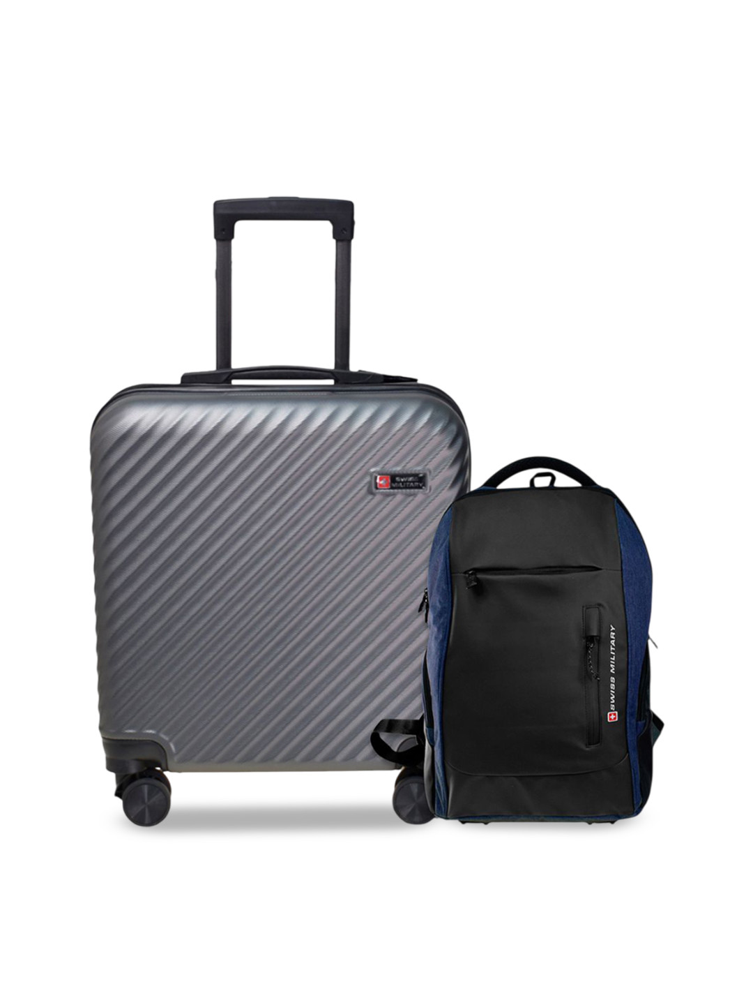 SWISS MILITARY Set Of 2 Dusky Textured Hard-Sided Cabin Luggage Trolley & Backpack Bag