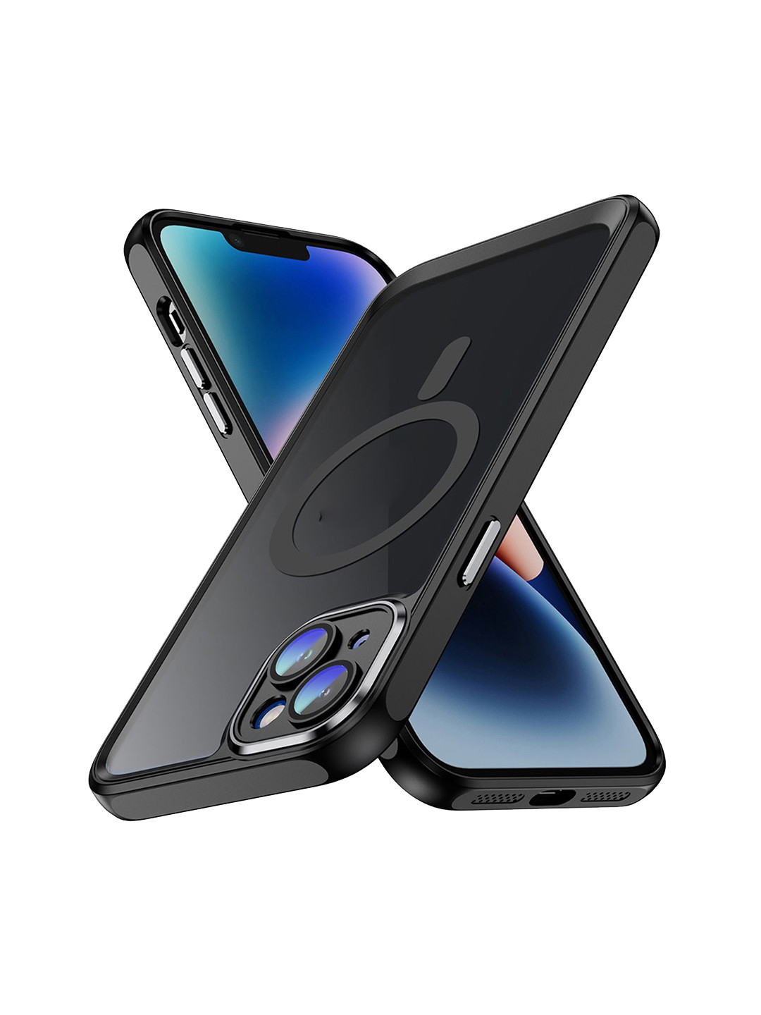 QRIOH iPhone 15 Plus Black Hybrid Clear Case with Magsafe