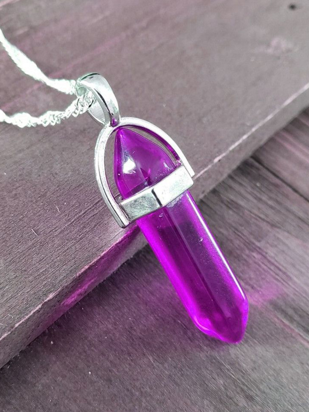 shobhram Rhodium Plated Hexagonal Crystal Studded Pendant With Chain