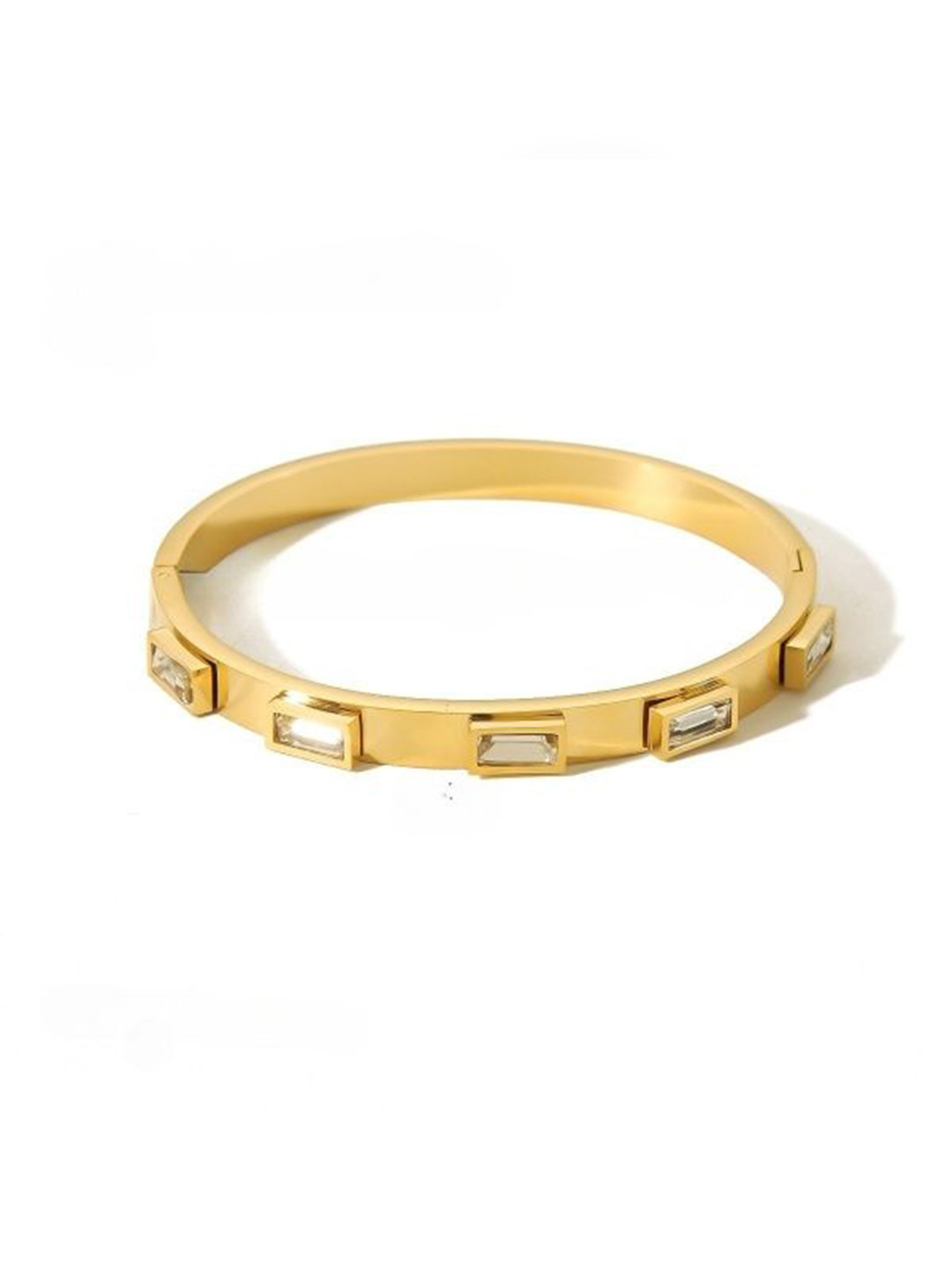 Just Lil Things Gold-Plated Artificial Stones Studded Rectangular Bangle-Style Bracelet