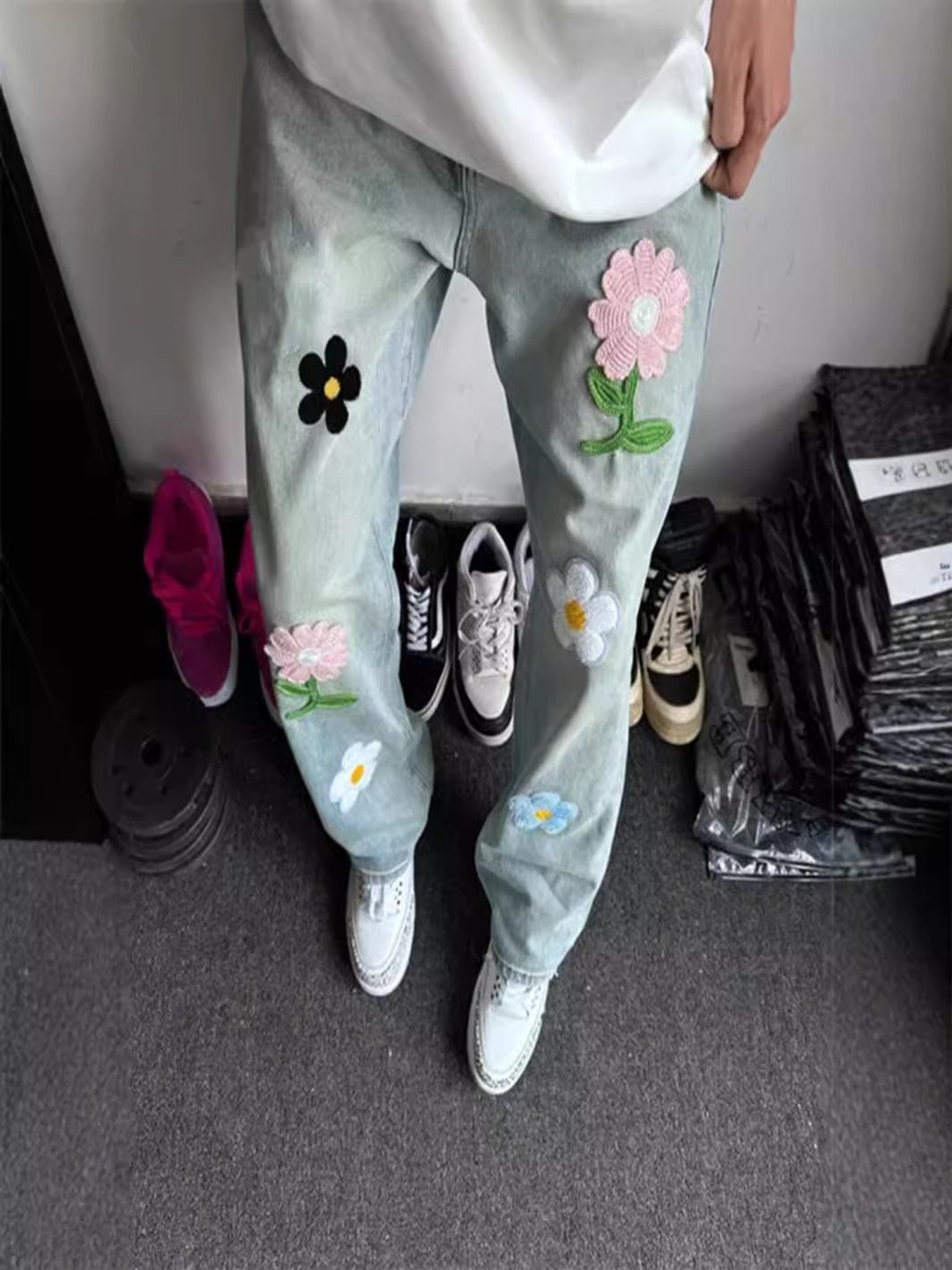 StyleCast Men Straight Fit Light Fade Embroidered Jeans