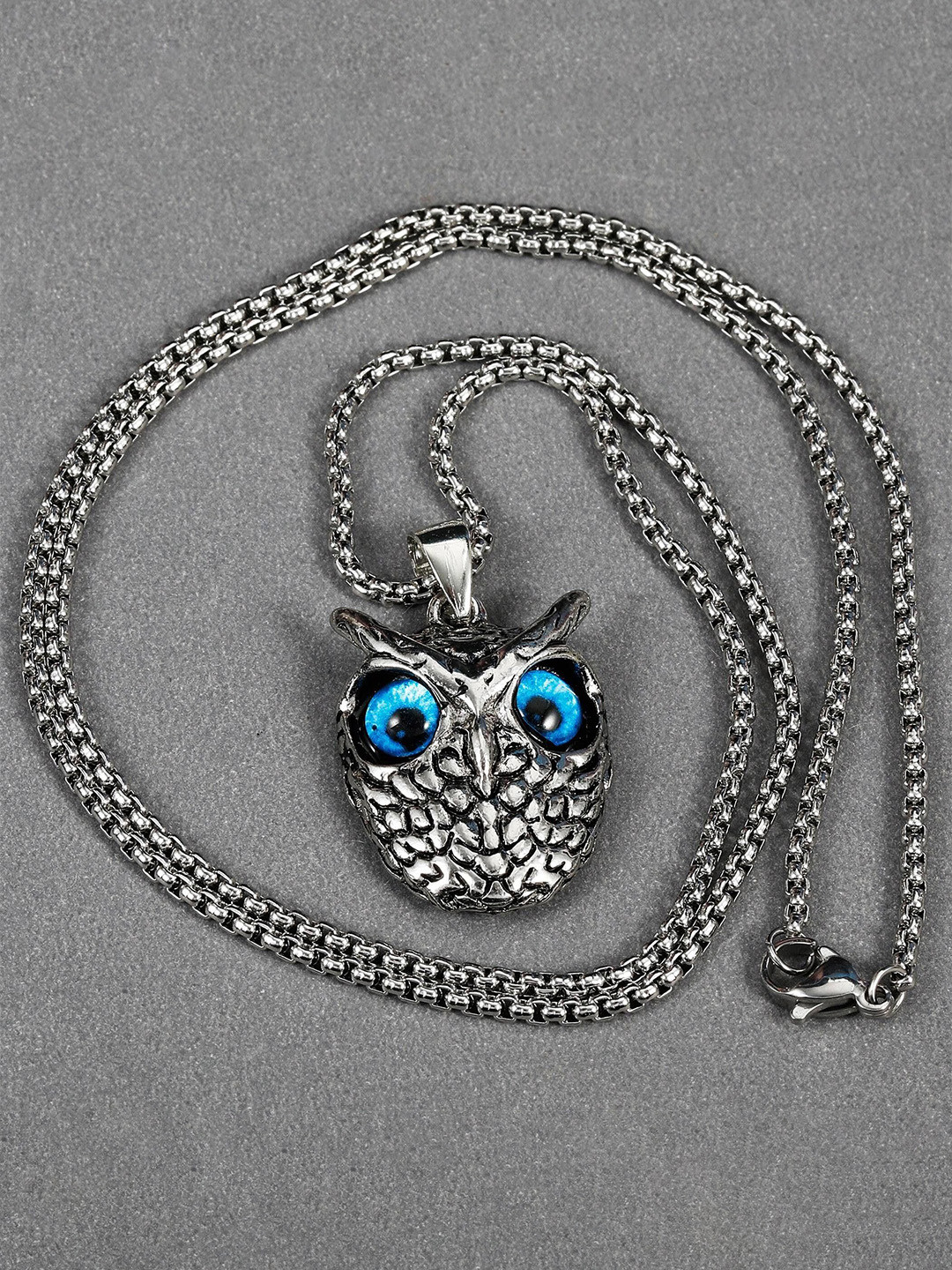 shobhram Rhodium-Plated Contemporary Owl Locket Pendant With Chain