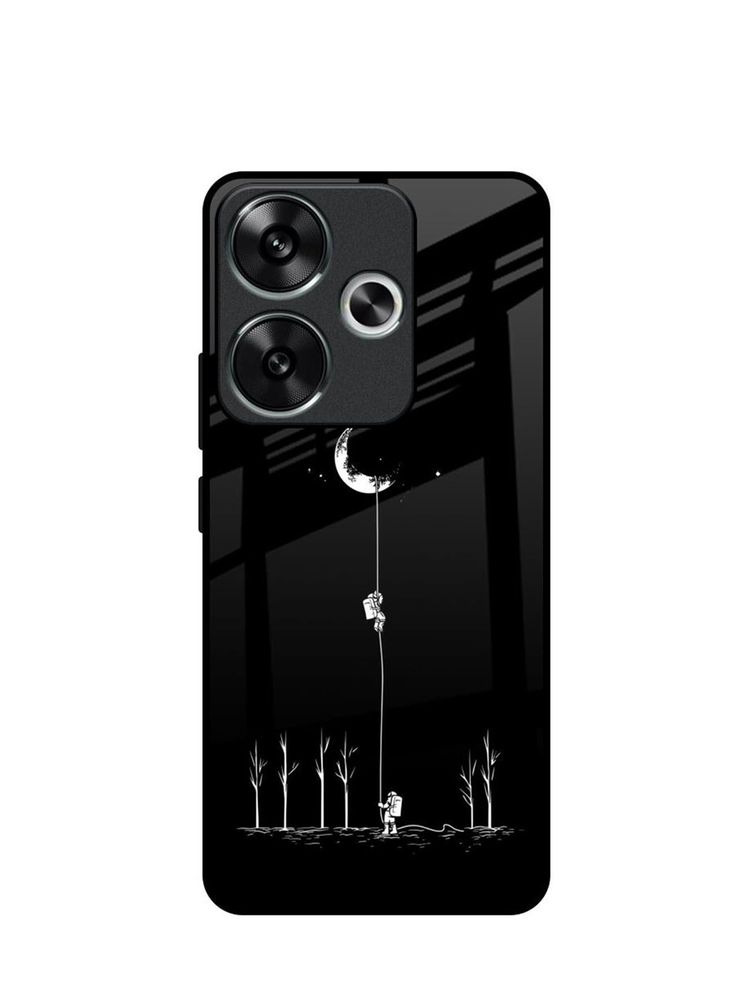 QRIOH Quirky Printed Poco F6 5G Catch the Moon Real Glass Back Case Mobile Accessories