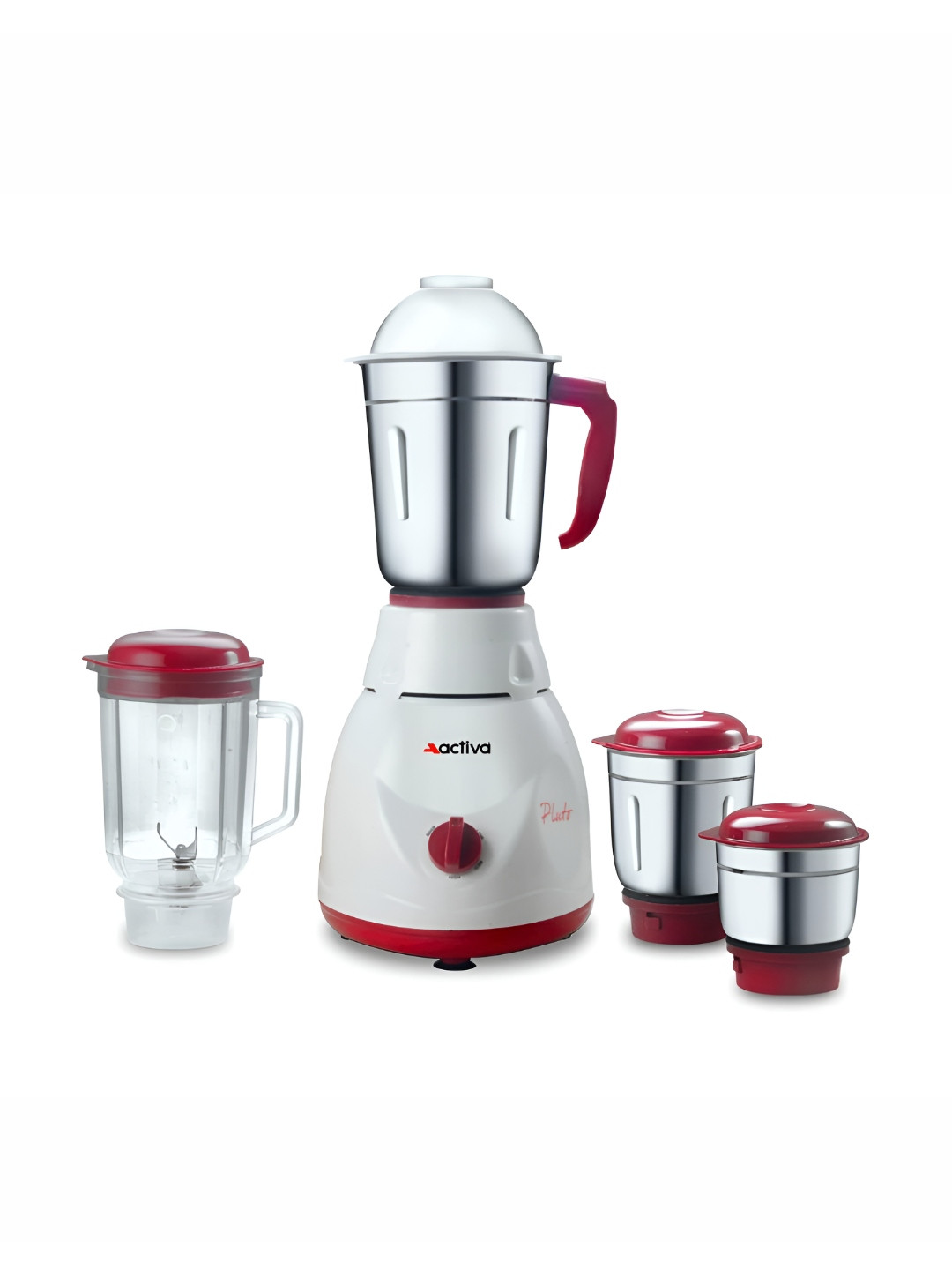 Activa Pluto Pro Plus Maroon Stainless Steel Anti Slip Rubber Feet 4 Jars Wet and Dry Grinder with Juicer-650W