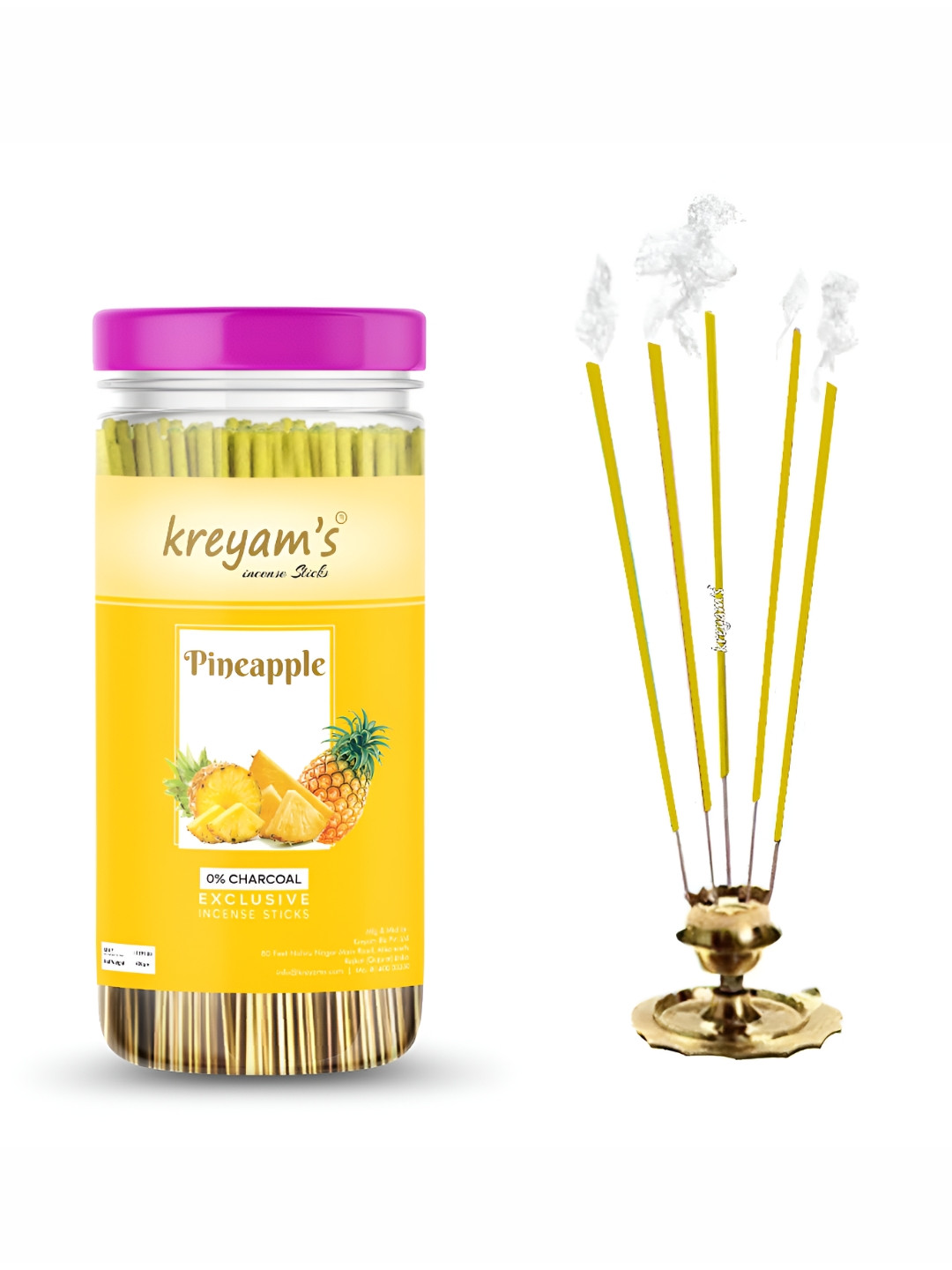 Kreyam's Yellow Charcoal Free Pineapple Incense Sticks