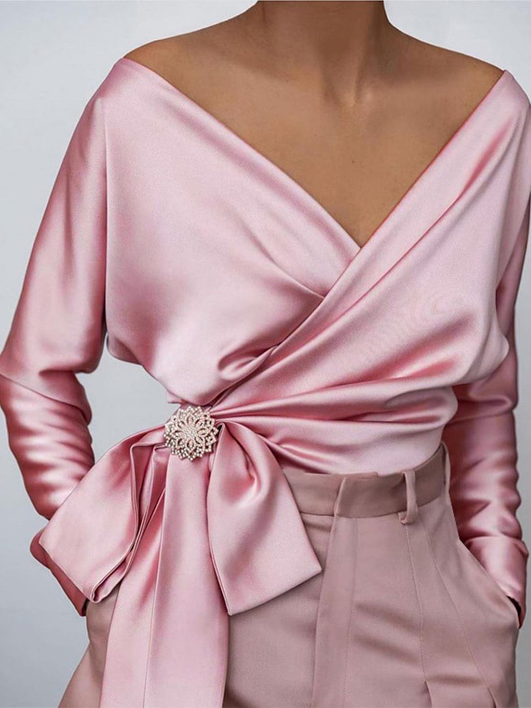 StyleCast Pink Satin Wrap Crop Top