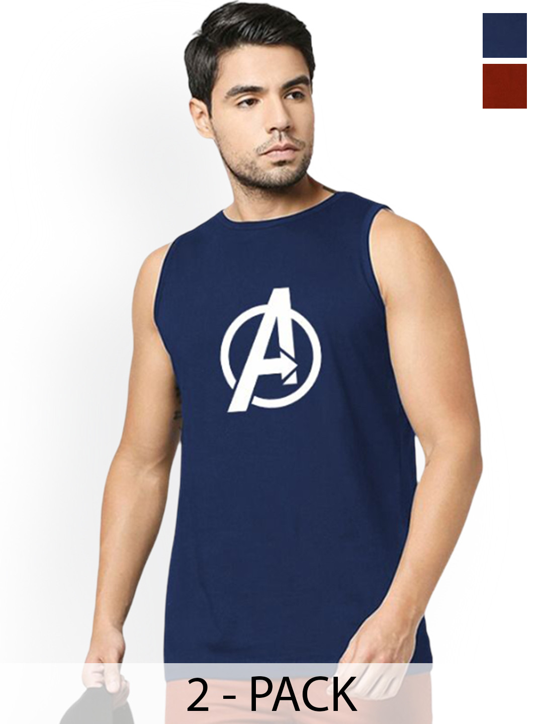 Organic Chics Pack Of 2 Printed Cotton Gym Innerwear Vests NavyAvenger-MaroonBatman_S