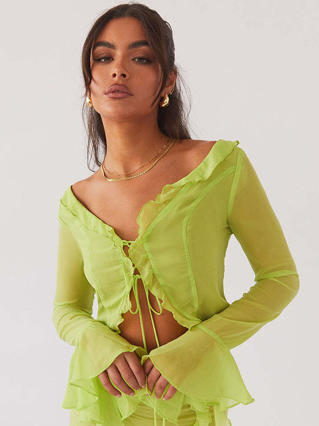 LULU & SKY Ruffled Crop Top With Mini Skirt