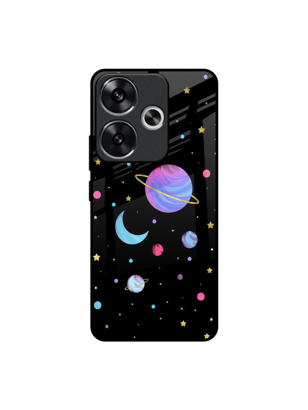 QRIOH Quirky Printed Poco F6 5G Planet Play Glass Back Case Mobile Accessories