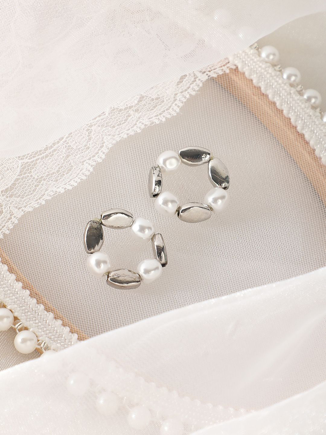 DressBerry Silver-Plated Artificial Beaded Contemporary Loop Studs