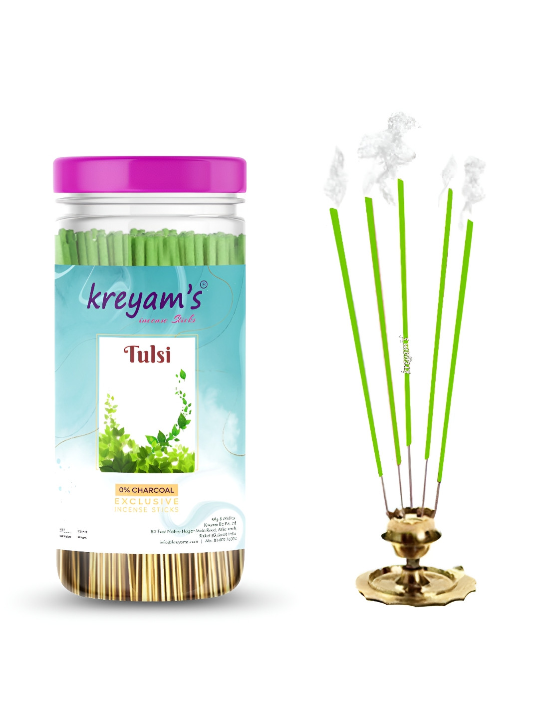 kreyam's Green Charcoal Free Tulsi Incense Stick