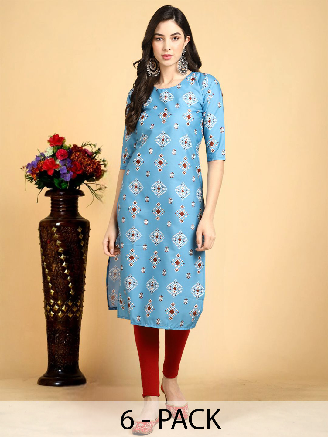 7Threads Pak Of 6 Women Printed Crepe Kurta