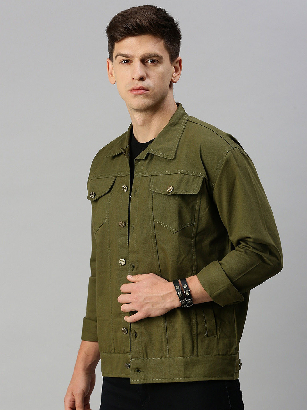 Green Solid Tailored Jacket with Shoulder Tabs