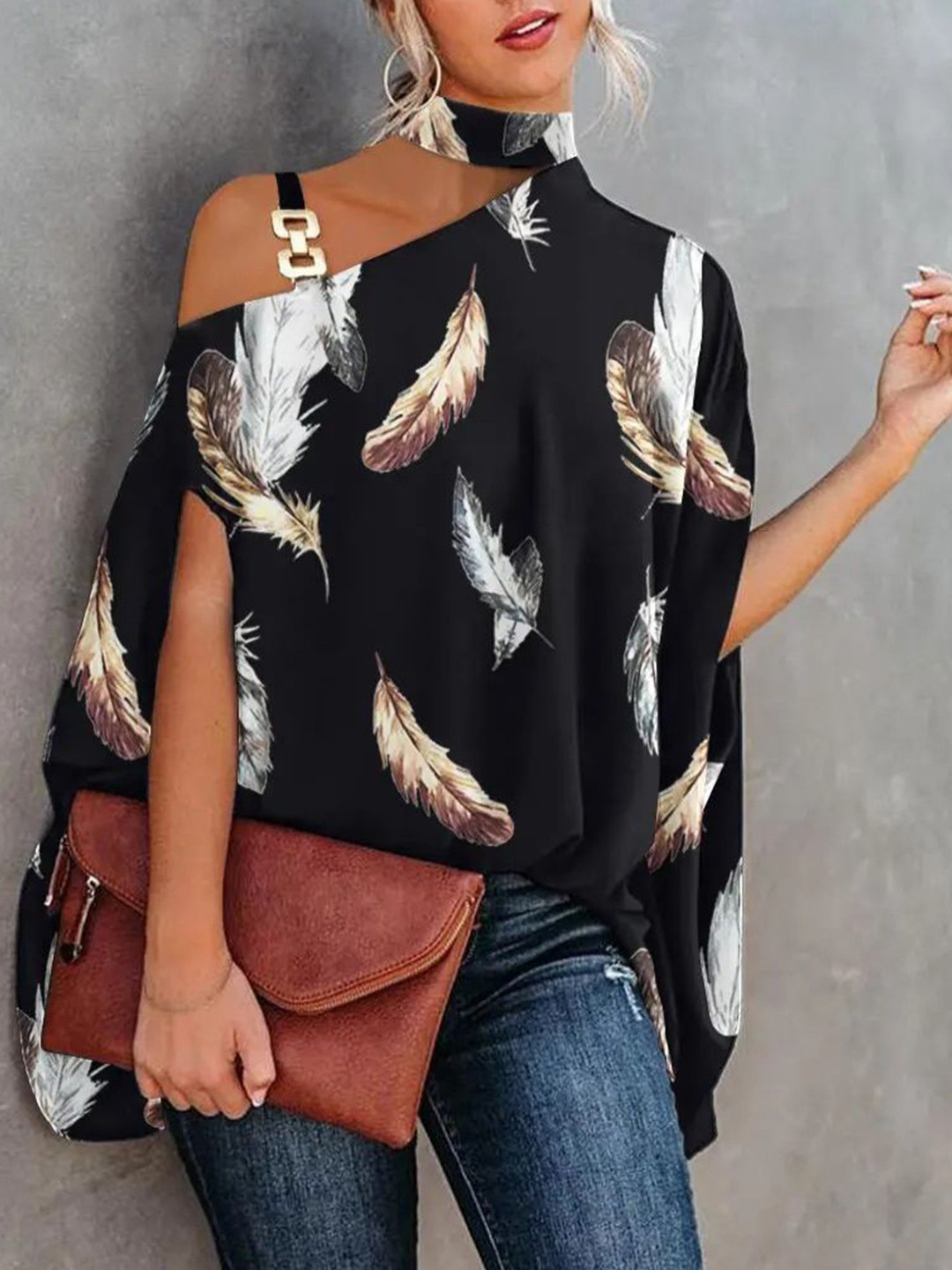 StyleCast Print Cold-Shoulder Top
