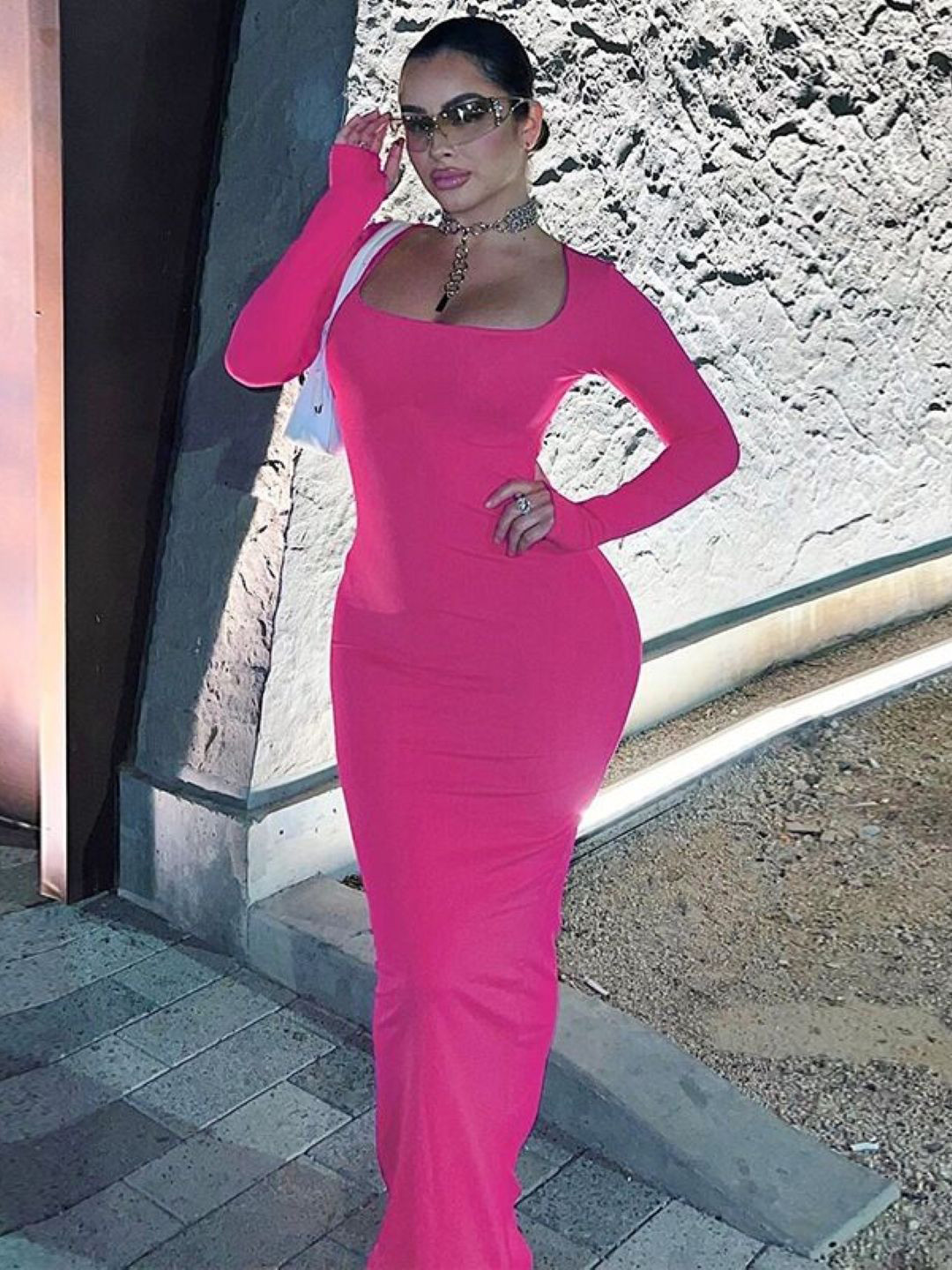 StyleCast Pink Square Neck Bodycon Dress