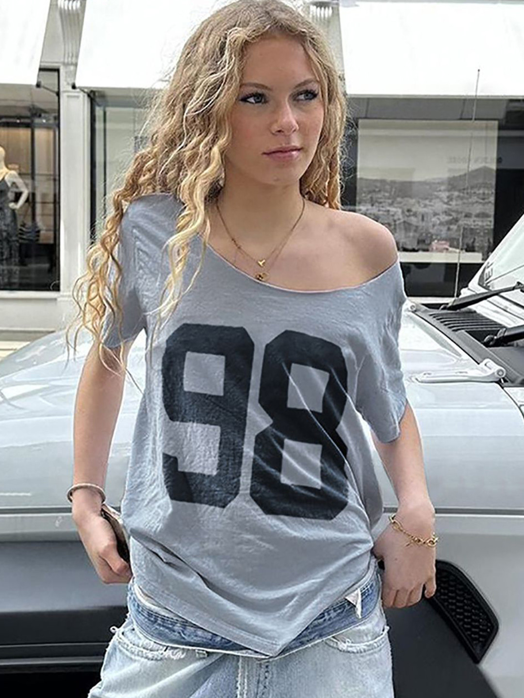 StyleCast x Revolte Women Typography Printed Boat Neck Baggy Top