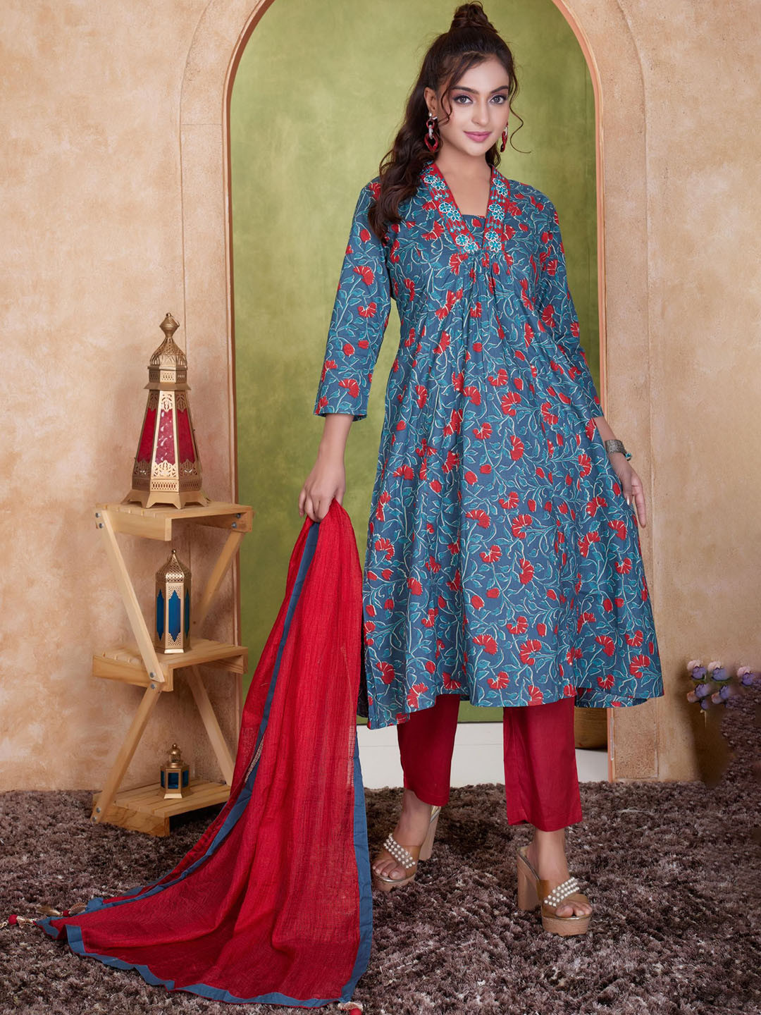 BulBul Women A-Line Pure Cotton Kurta with Palazzos & With Dupatta