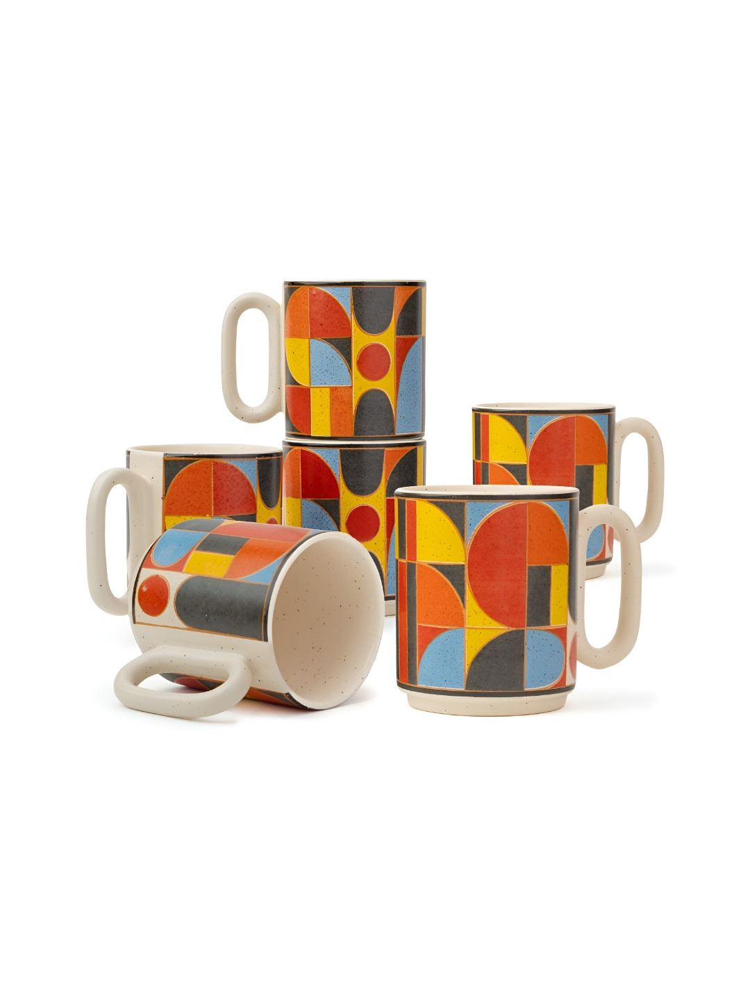SHAY Dusky Yellow Geometric Ceramic Microwave Safe 6 Piece Mugs-300ml