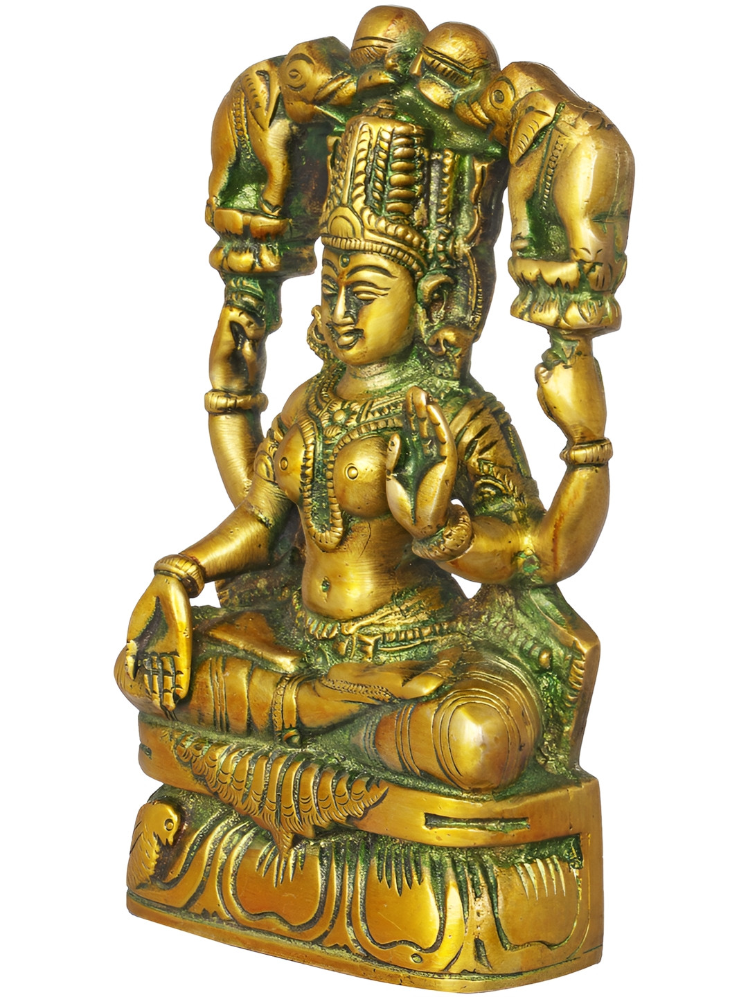 Exotic India Gajalakshmi Gold Brass Metallic Prayer Room Hand Made Small Showpiece - 6 Inches