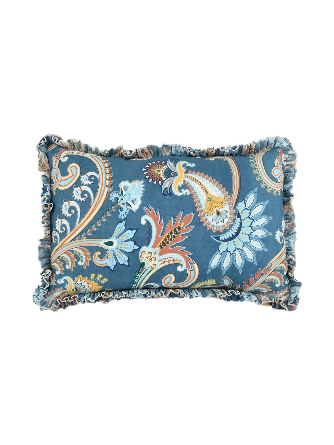 Luxmi Cotton Fabrics Blue 2 Pcs Floral Printed Pure Cotton Rectangle Pillow Covers
