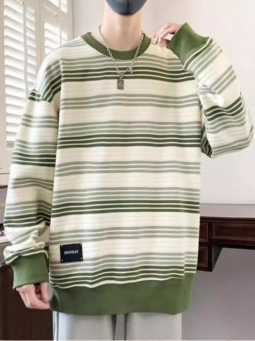 StyleCast x Revolte Men Long Sleeves Oversized Striped Round Neck Casual T-shirt