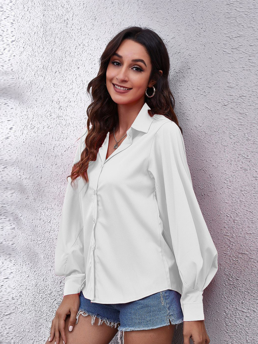 StyleCast White & gainsboro Shirt Style Top