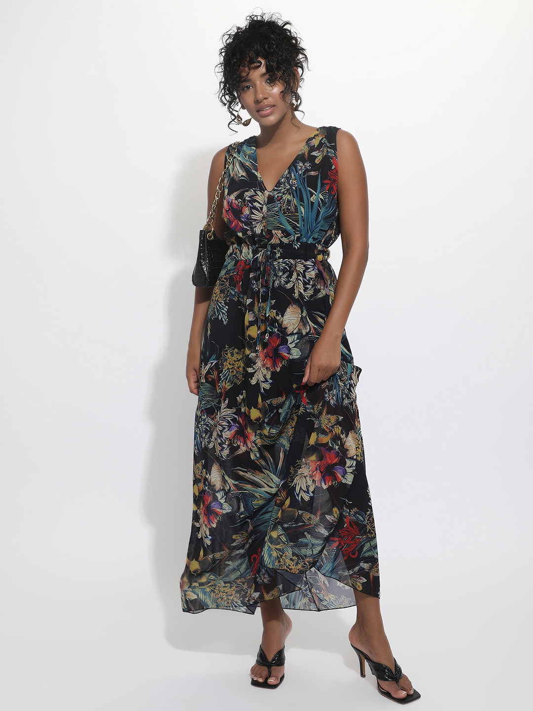 LULU & SKY Tropical Printed V-Neck Maxi Dress