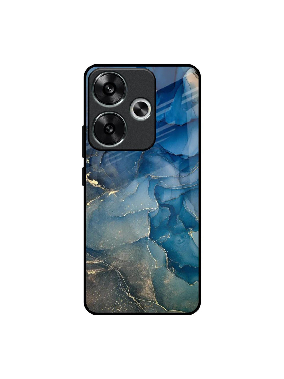 QRIOH Quirky Printed Poco F6 5G Blue Cool Marble Real Glass Back Case Mobile Accessories