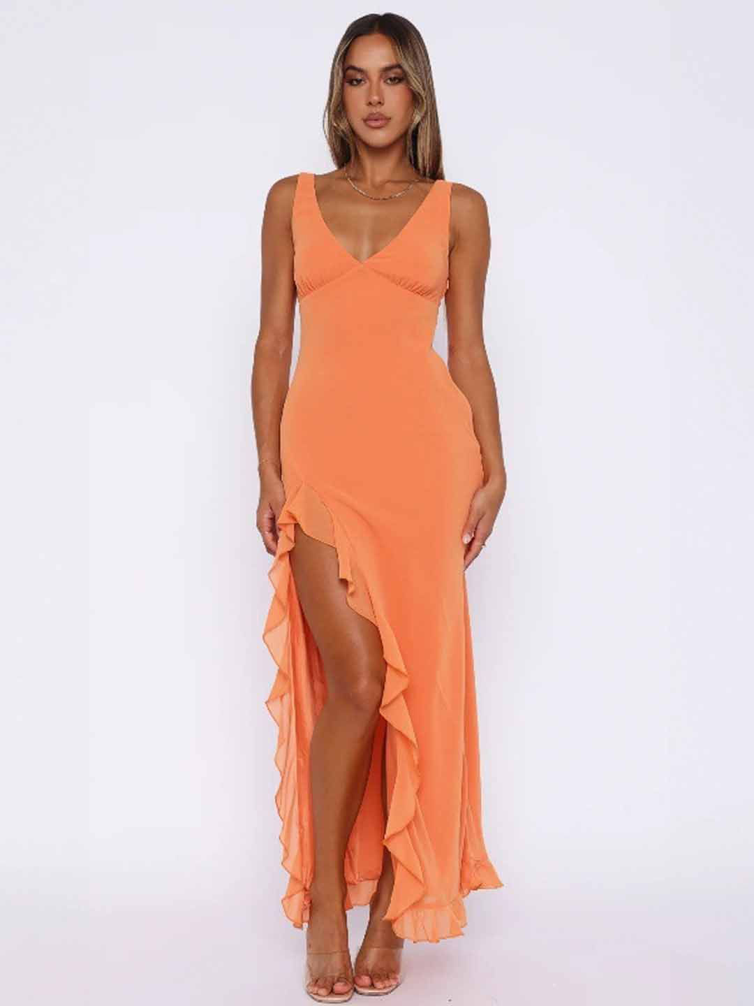 StyleCast Orange Solid Maxi Dress