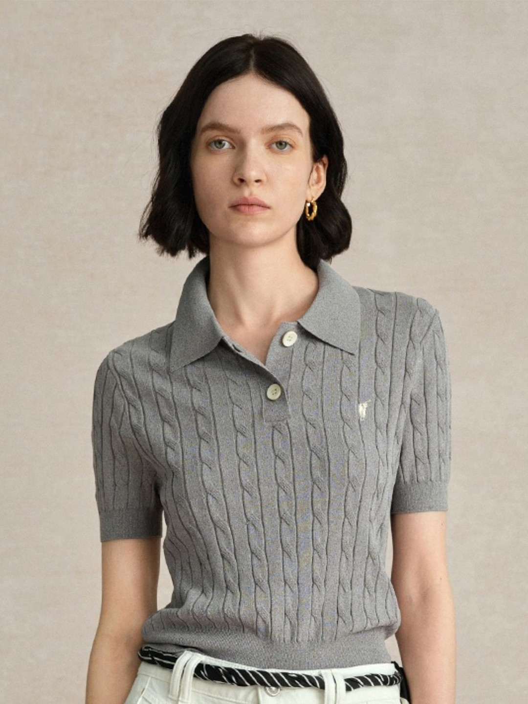 KPOP Women Shirt Collar Self Design Top