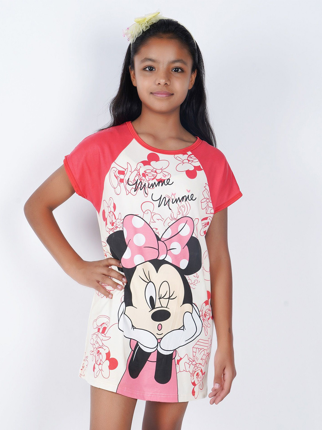 LMG Lifestyle Women Graphic Printed Mickey & Minnie Extended Sleeves A-Line Longline Top