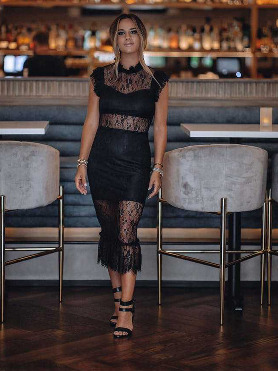 StyleCast Black Self Design Knee Length Party Dress