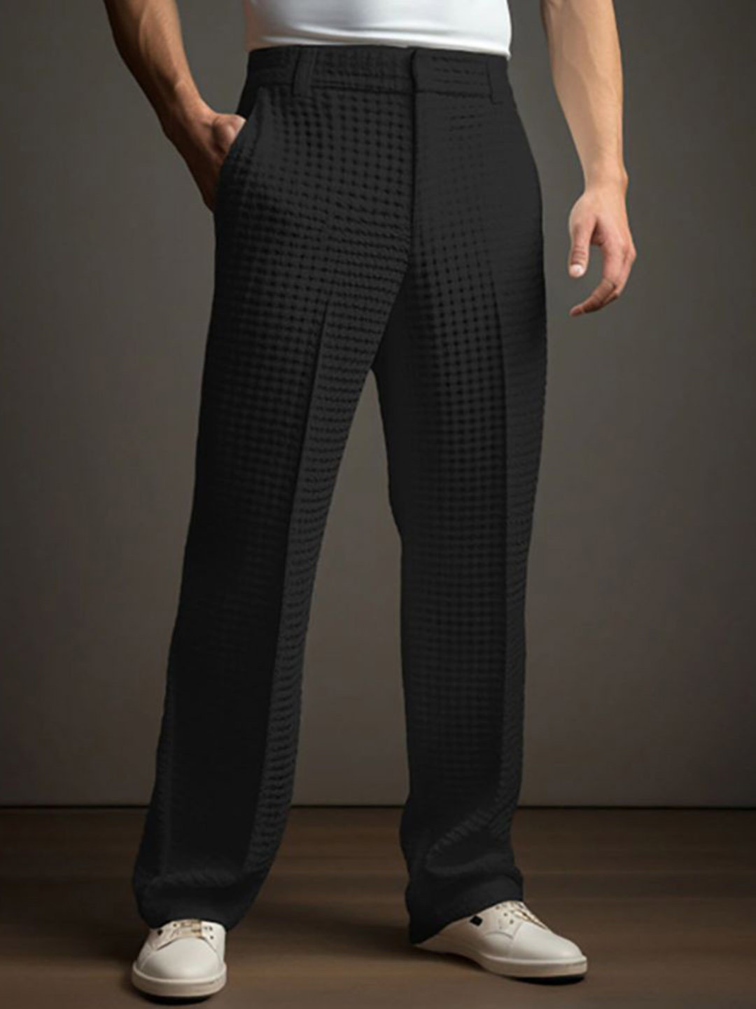 StyleCast x Revolte Men Textured Mid-Rise Regular Fit Easy Wash Trousers