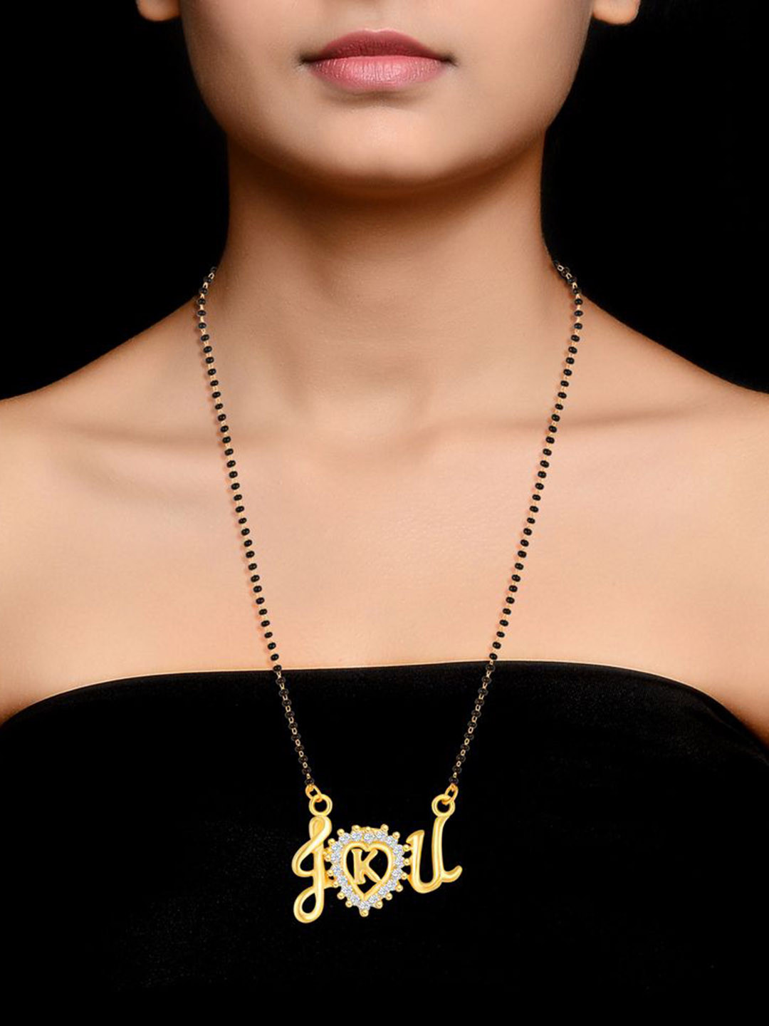 DIVASTRI Gold-Plated Alphabet K Zircon Studded Mangalsutra