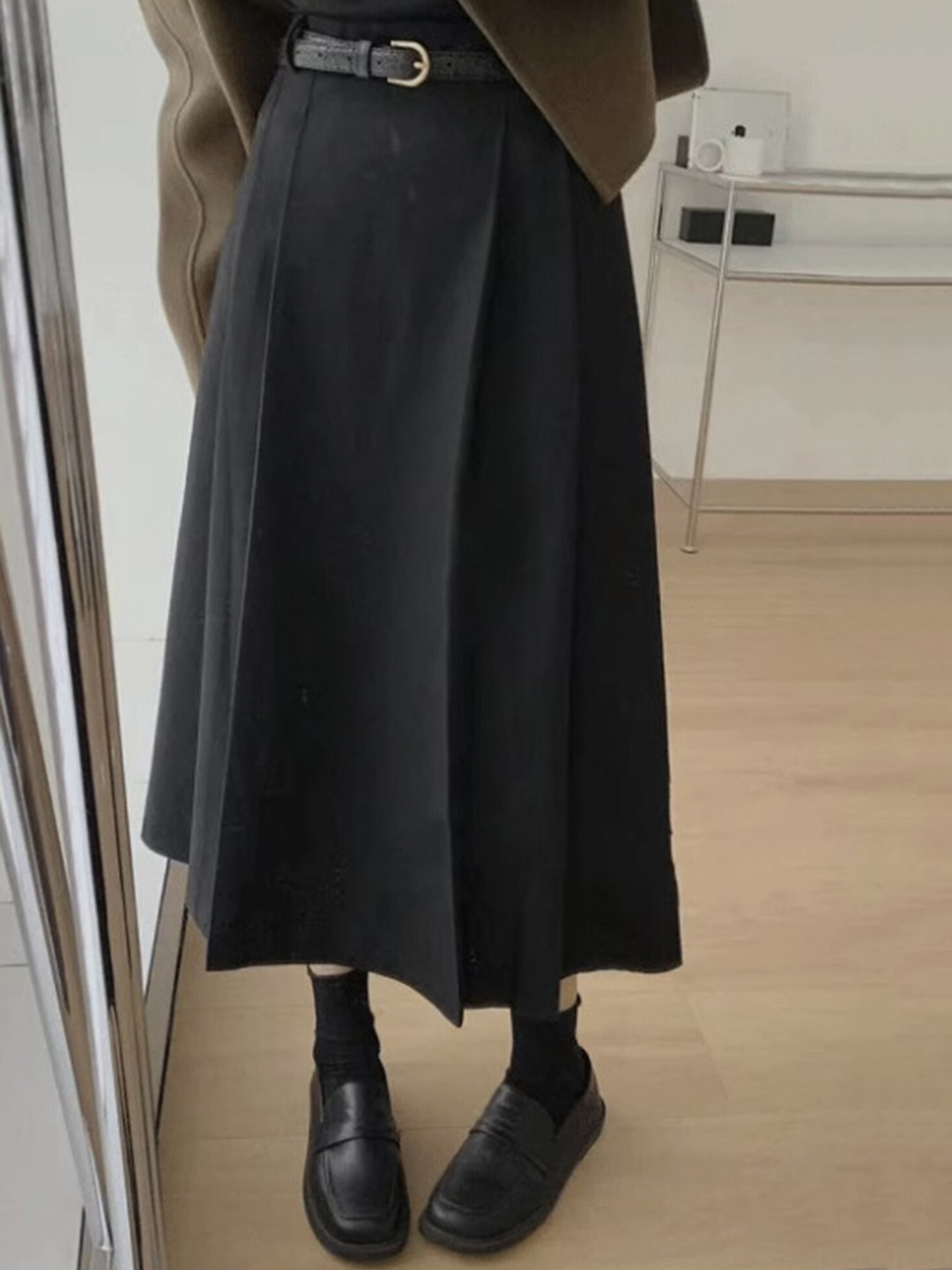 LULU & SKY Wide Pleated Midi Skirt With Belt