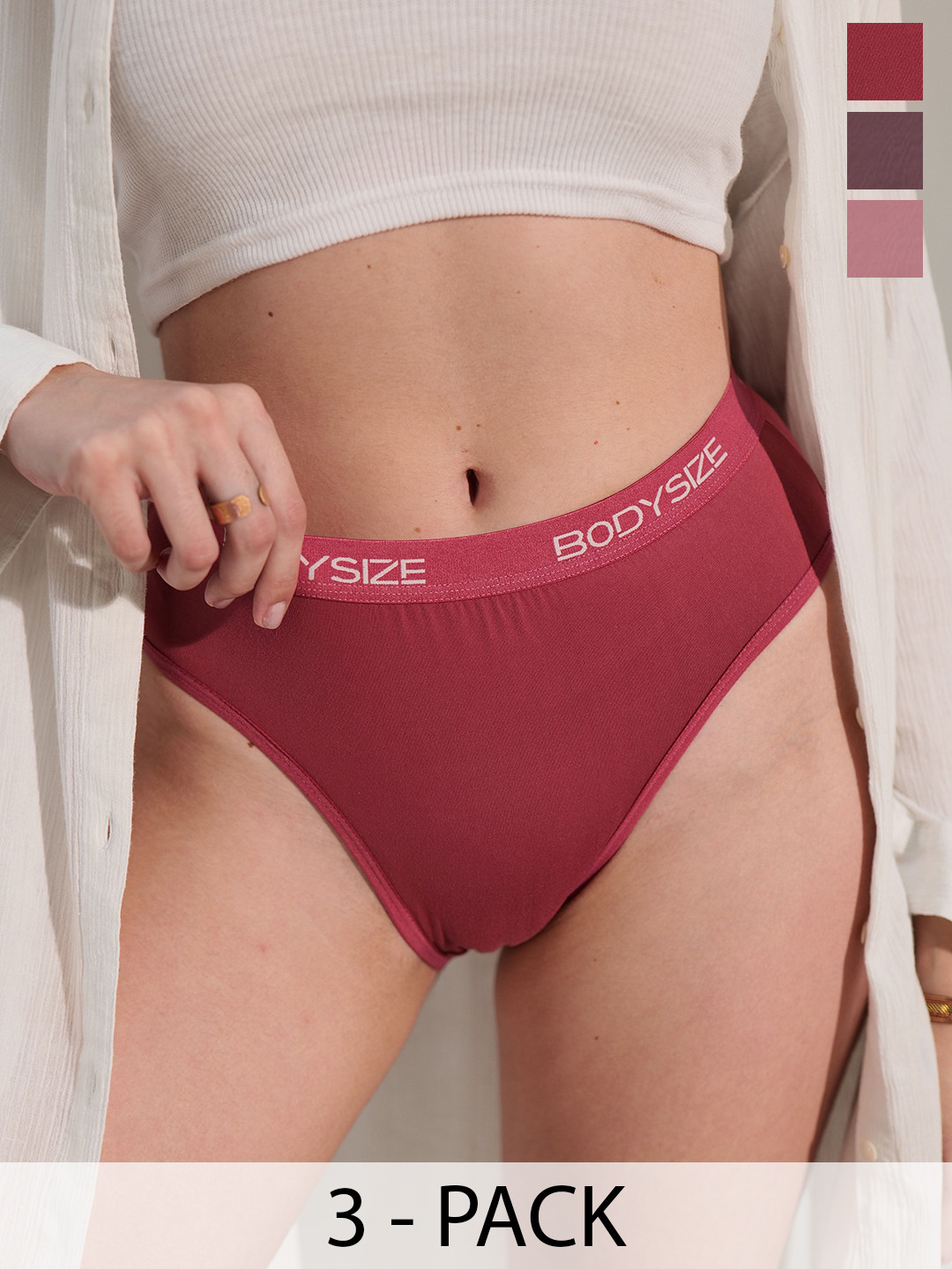 BODYSIZE Women's Mid-Waist Hipster Polyester Lycra Panty Pack Of 3 AN37-ON-RH-PK-PO3-S