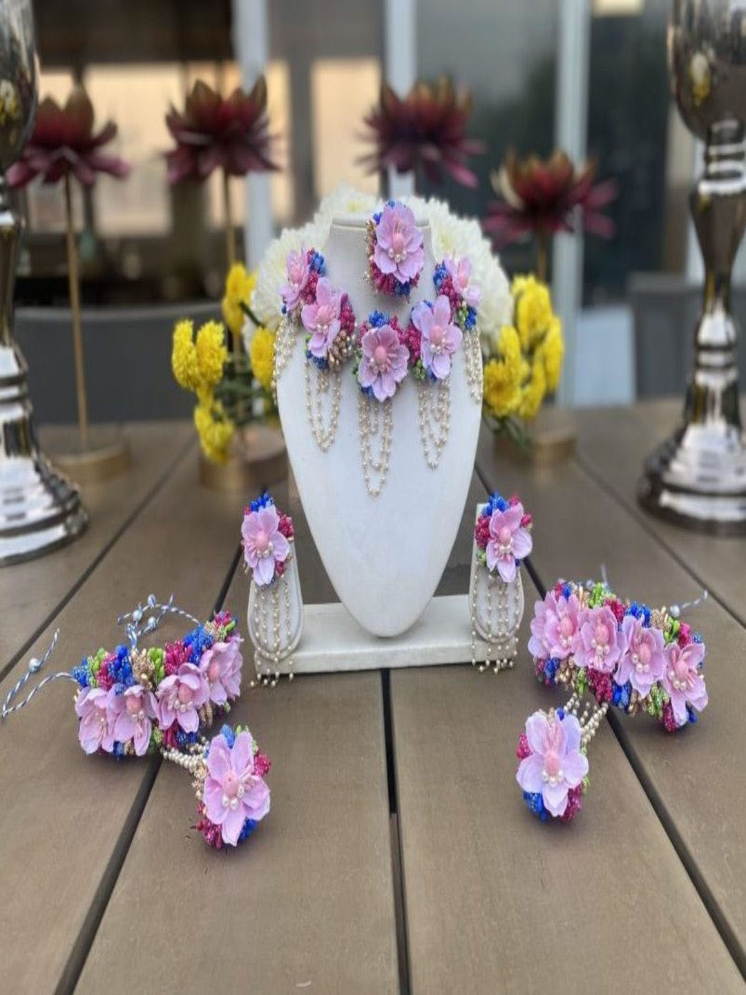 Flosaira Fauna Spring Brass-Plated Beaded Floral Jewellery Set