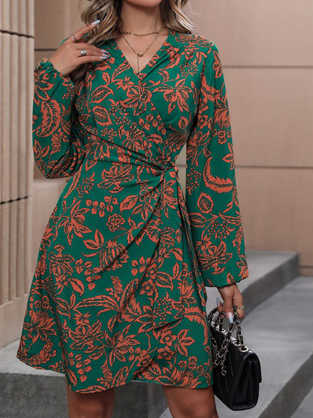 StyleCast Green & forest green Floral Print Puff Sleeve Dress