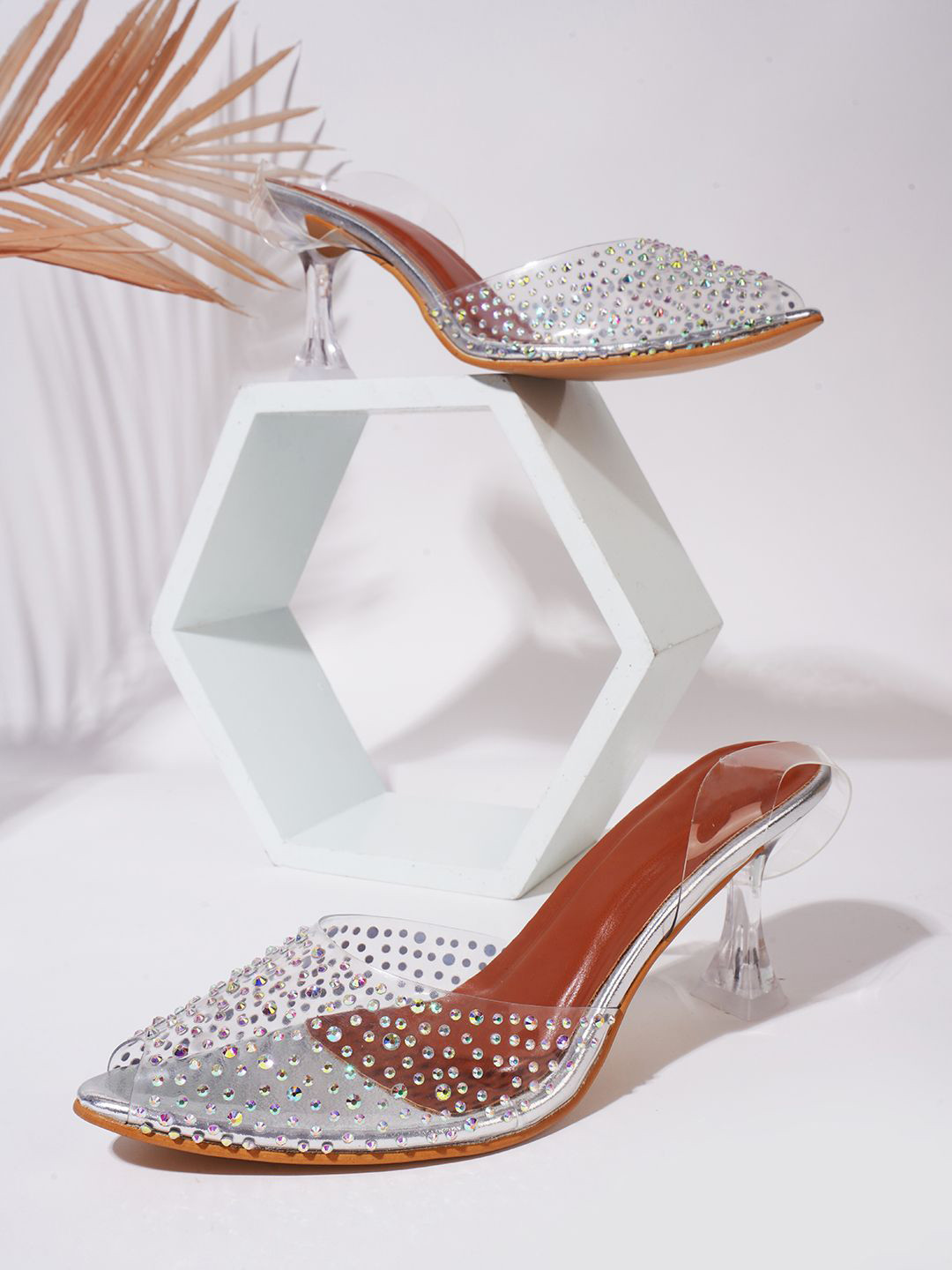 Froh Feet Embellished Slim Heel Peep Pointed Toe Sandals