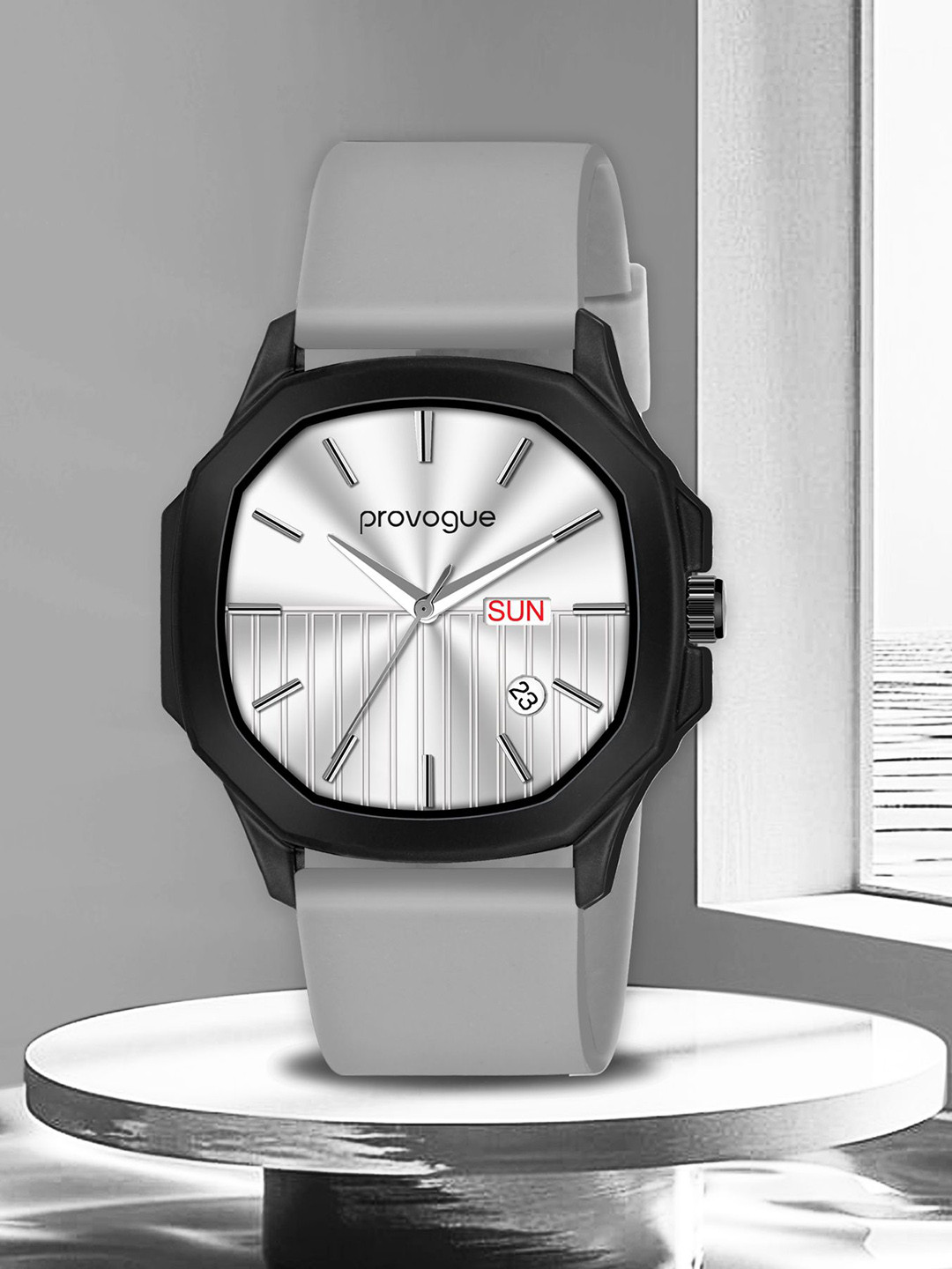 Provogue Men Brass Dial & Wrap Around Straps Analogue Watch PR-GSQ024-SLV-GRY