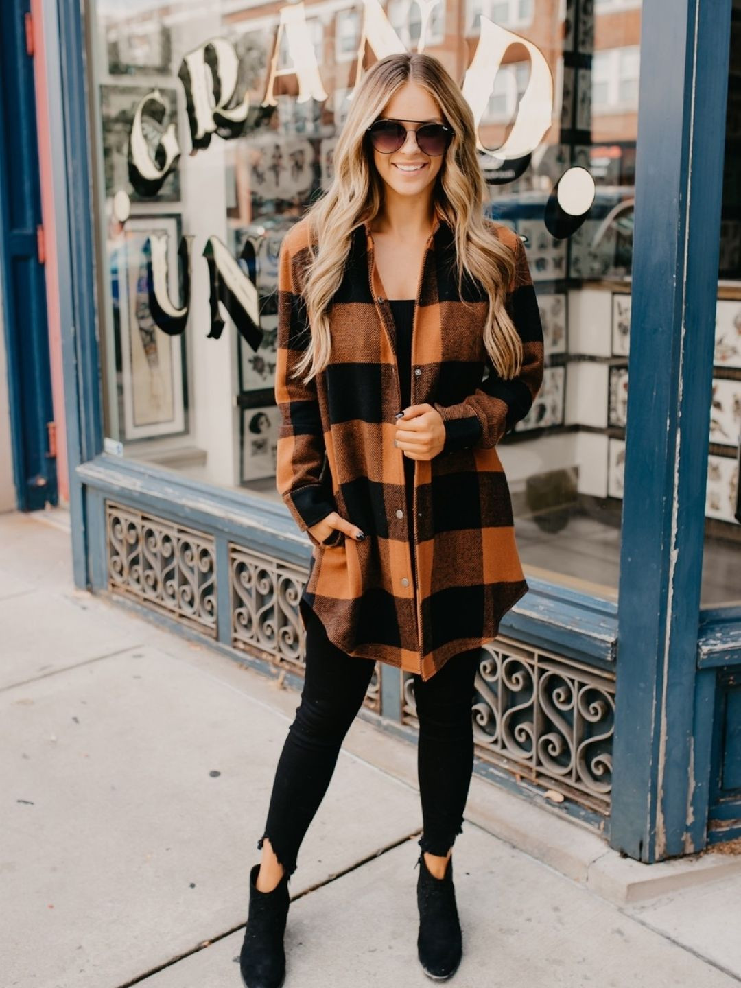 KPOP Checked Longline Top