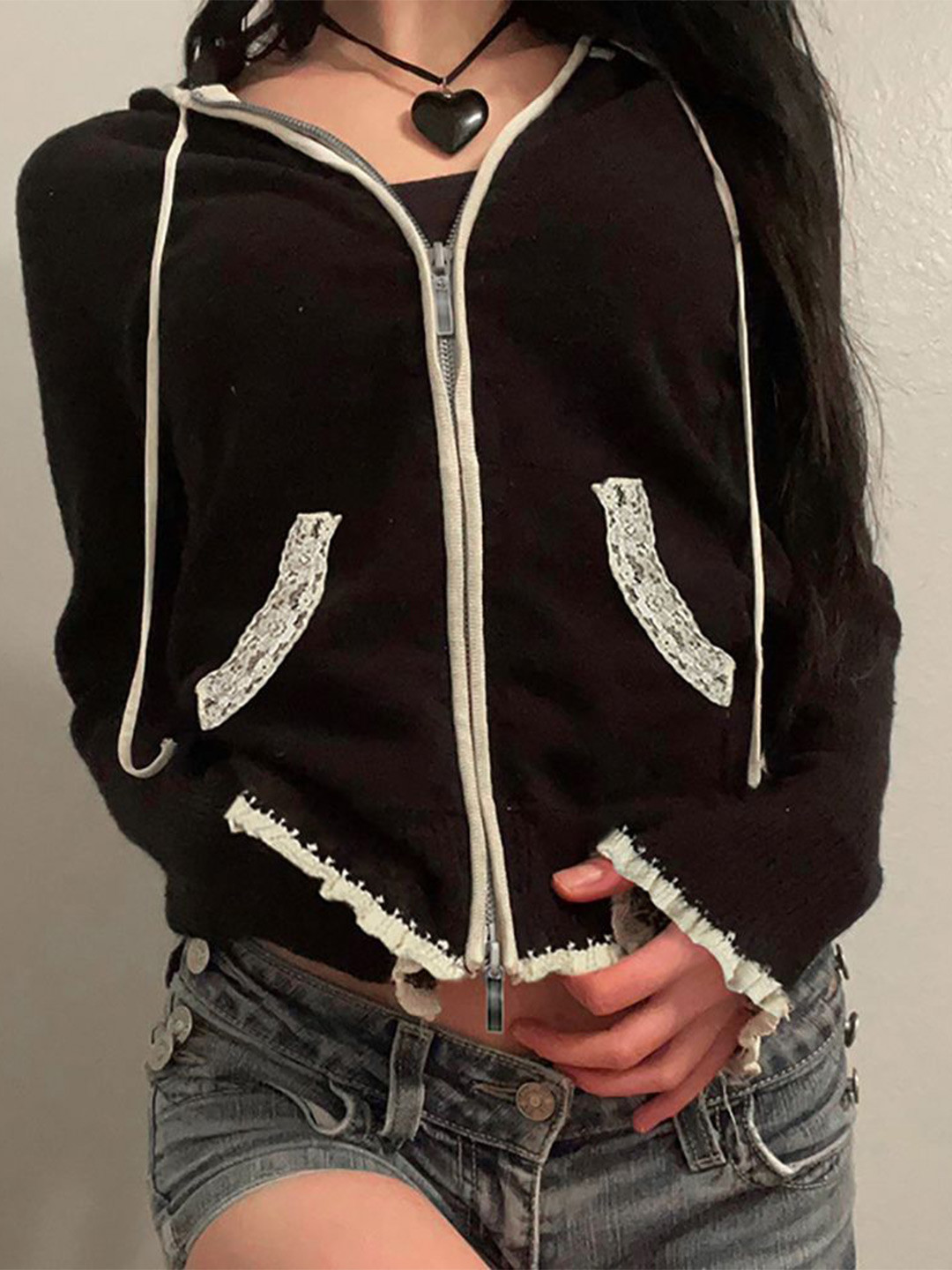 StyleCast x Revolte Women Lace Inserts Hooded Sweatshirt