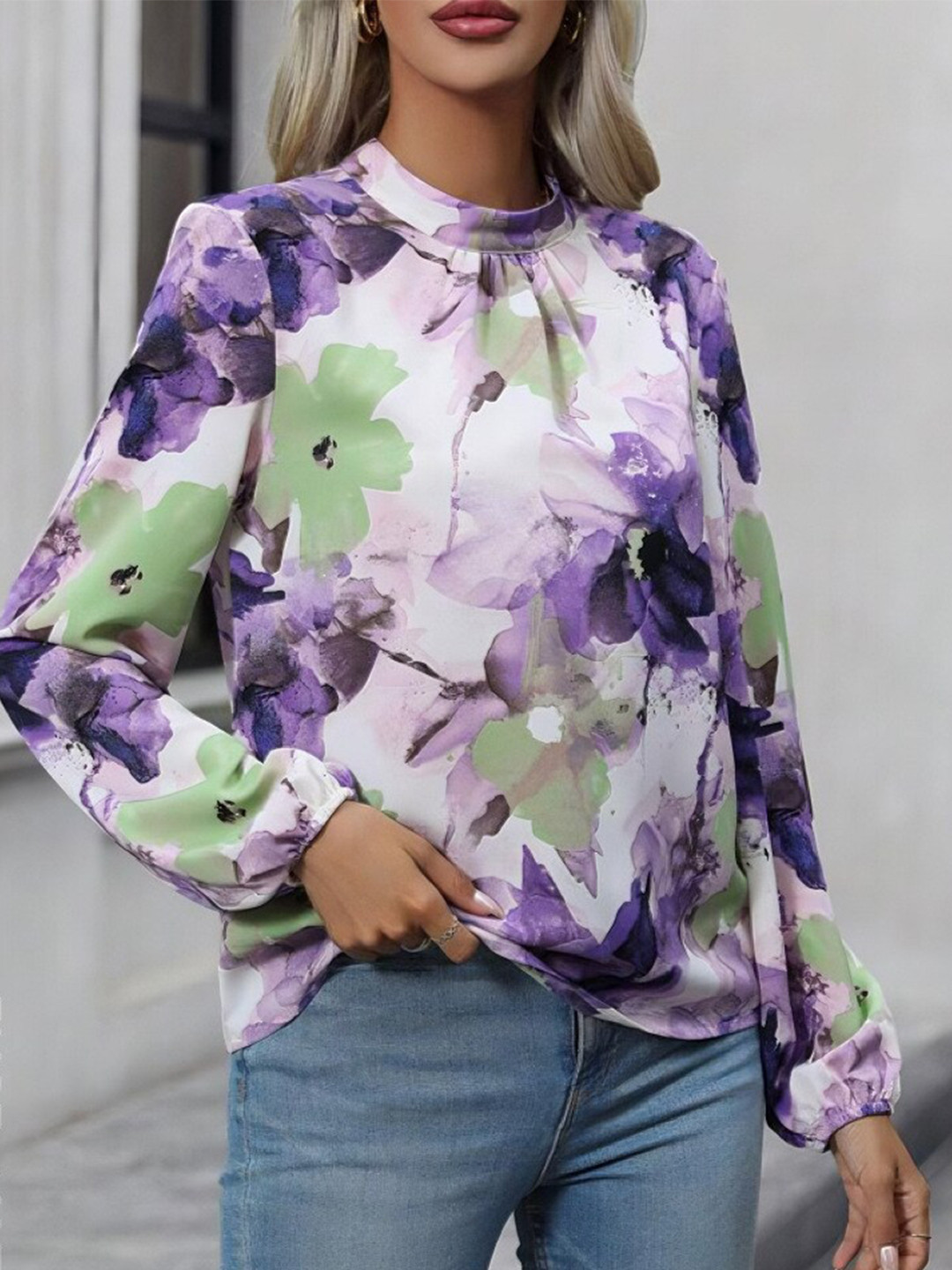 StyleCast Floral Printed Button Closure Top
