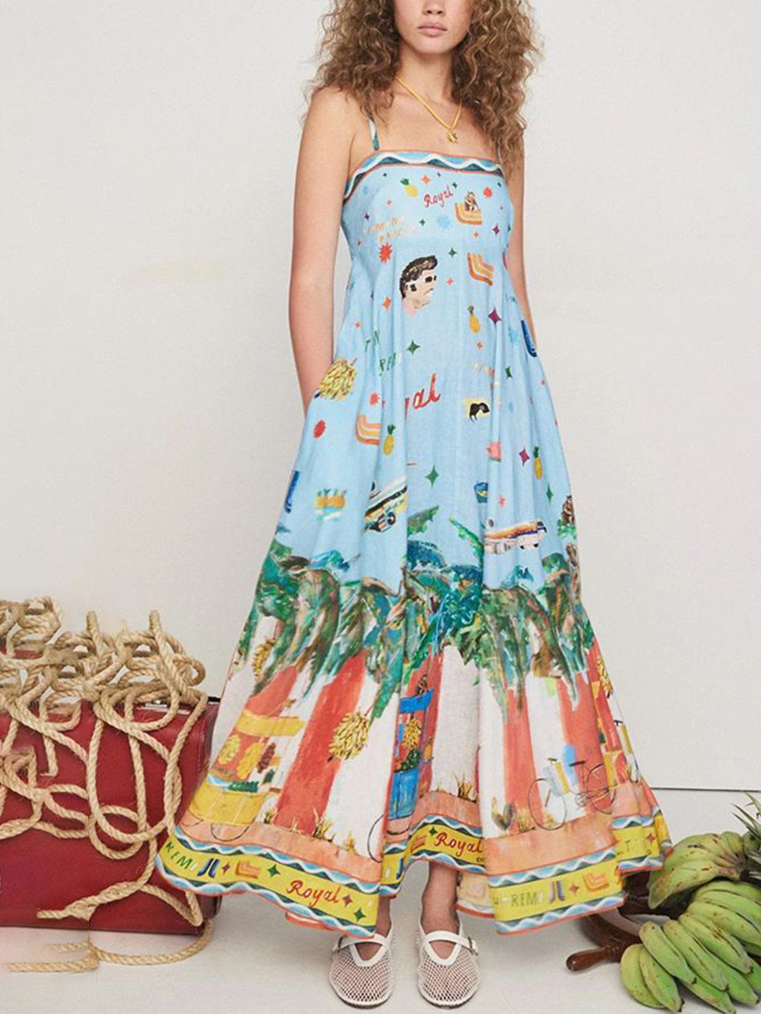 StyleCast x Revolte Printed Fit and Flare Maxi Dress