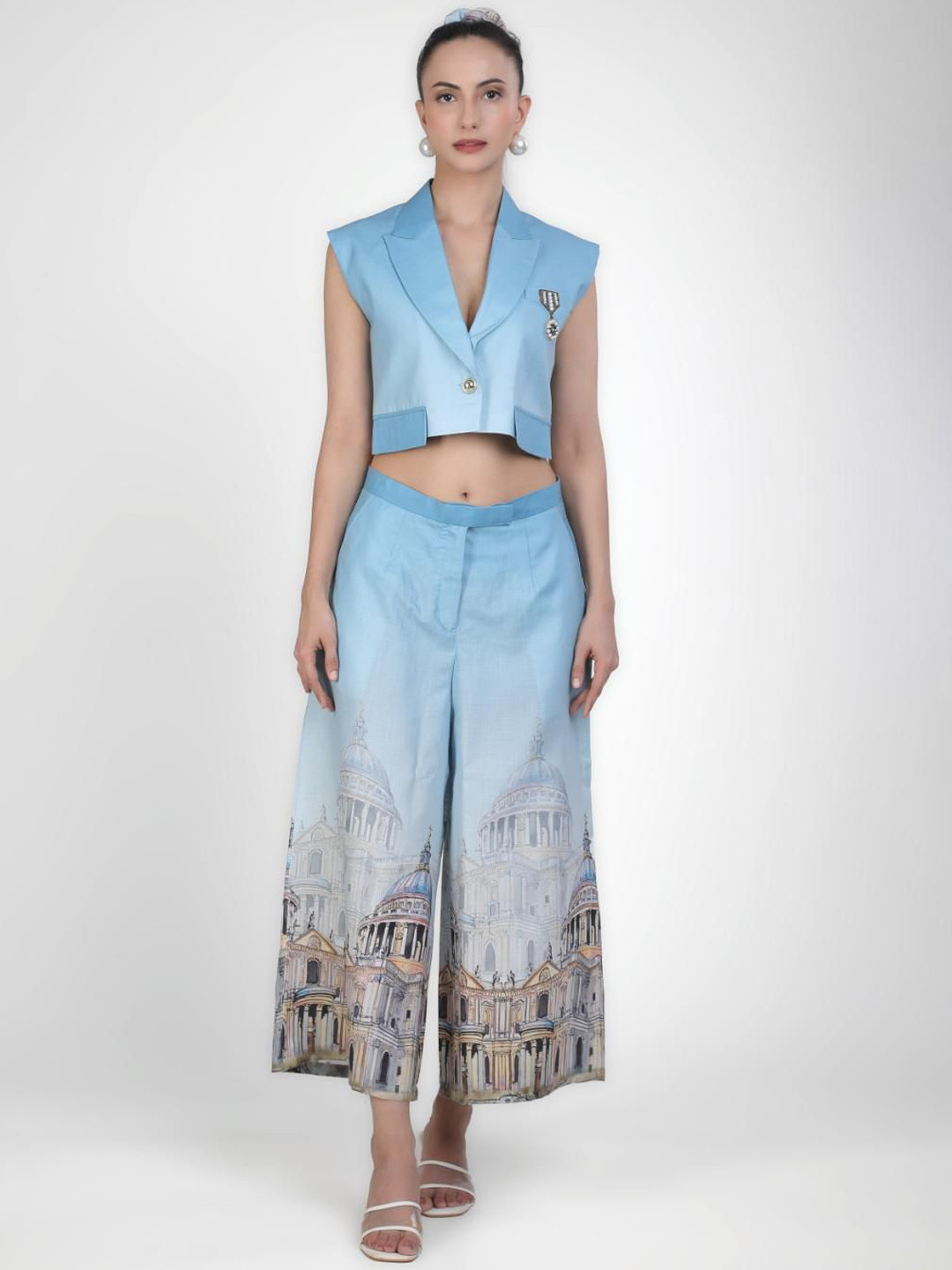 KOVET Printed Crop Casual Blazer