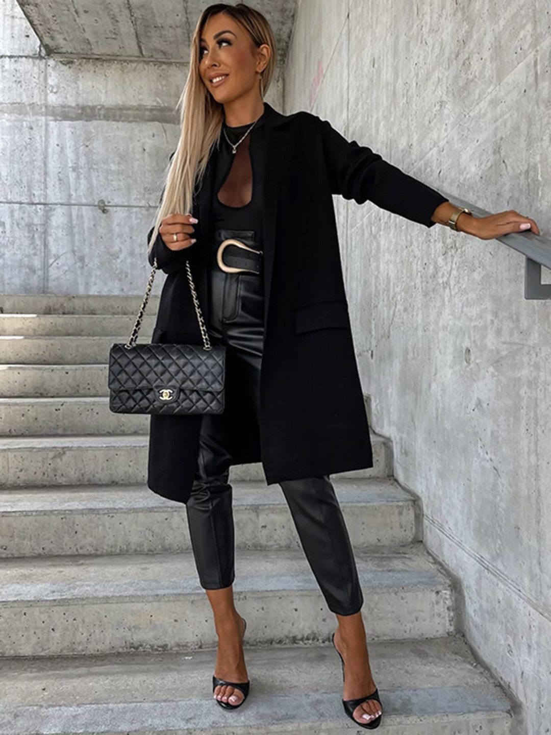 StyleCast Single-Breasted Notched Lapel Collar Overcoat